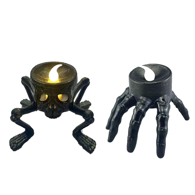 最新款万圣节鬼爪蜡烛灯骷髅头变异电子小夜灯装饰道具