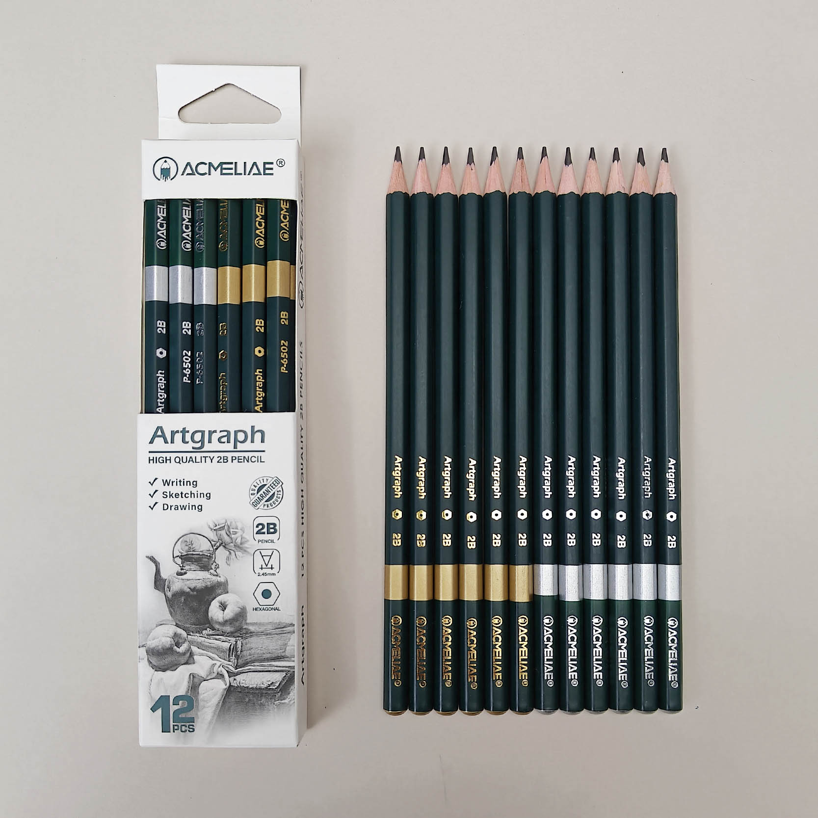 ACMELIAE 12pcs Green 2B Pencil End Dipped full figure