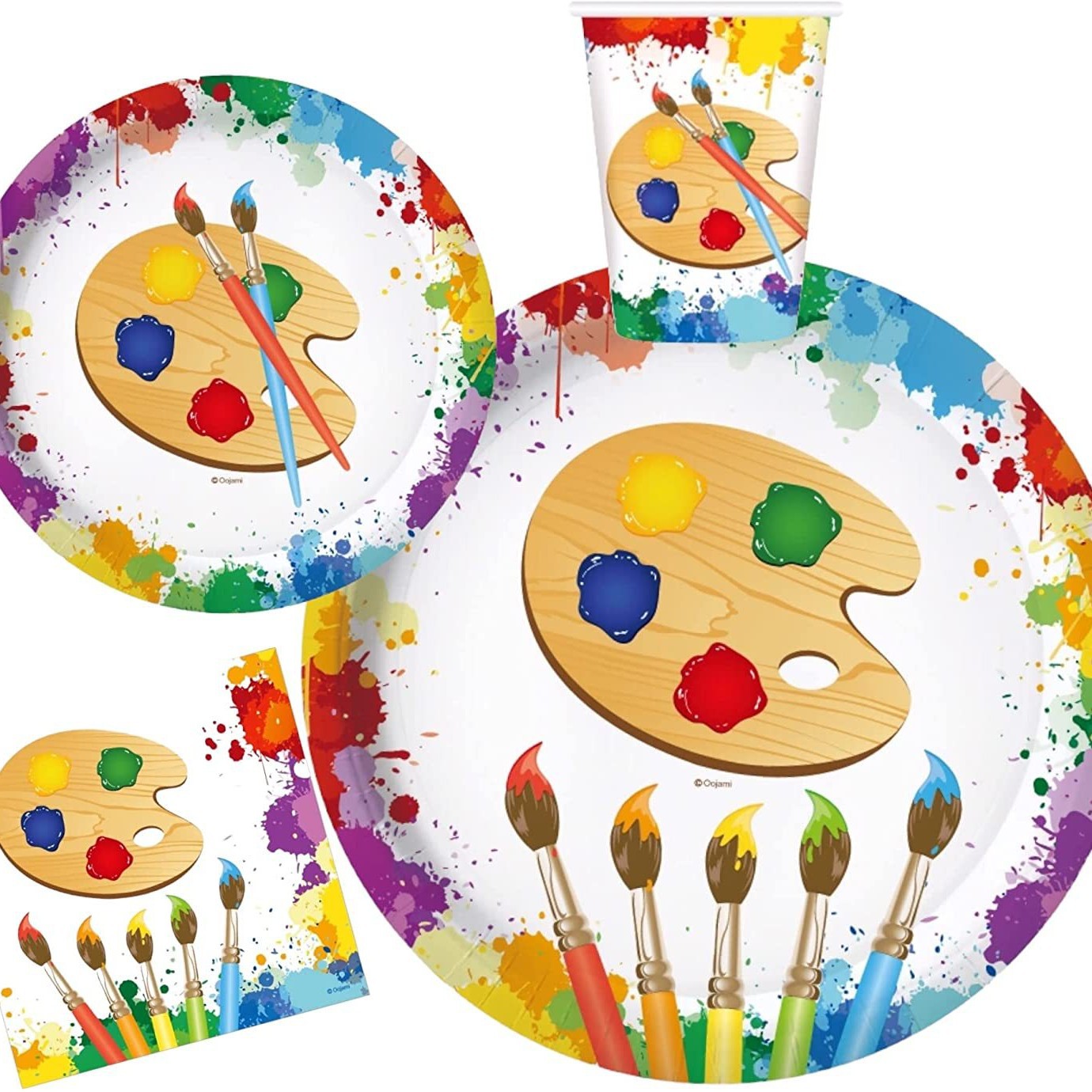 彩色画笔调色板图案创意纸盘纸杯化妆调色盘儿童手工绘画用品套装