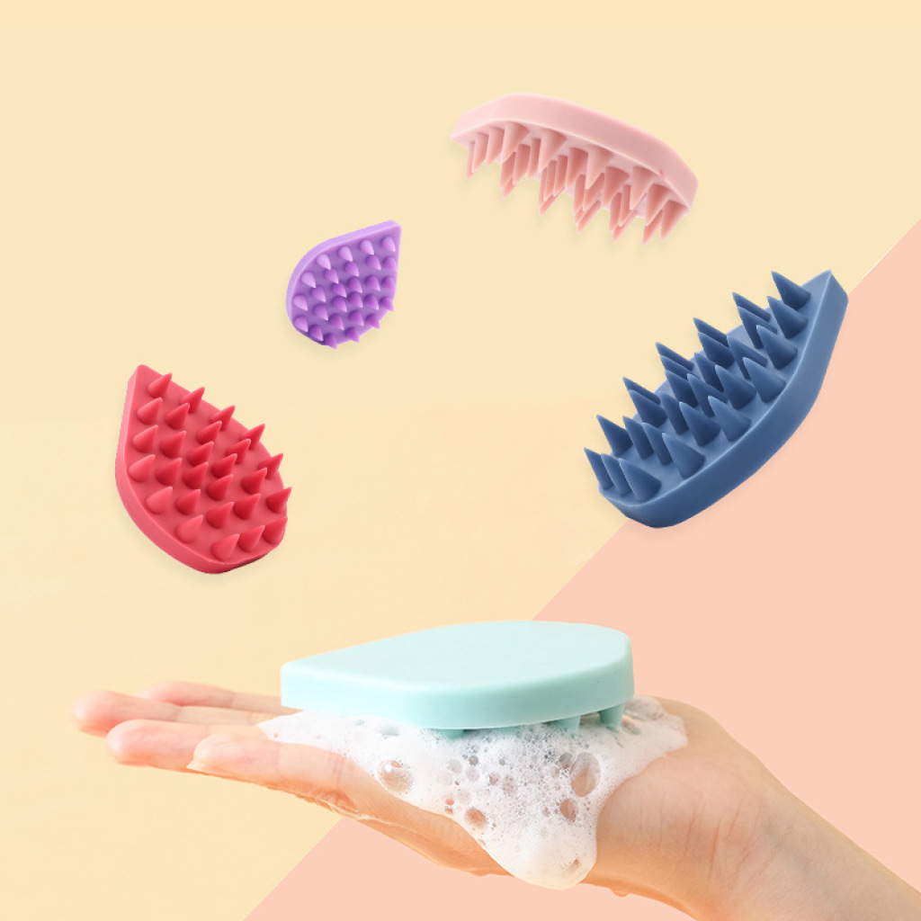 Health-preserving photo, silicone pink foam gun, powerful massager, massage comb, health-preserving hammer, silicone massage head, silicone hair washing and combing, hair massage comb Specification drawing