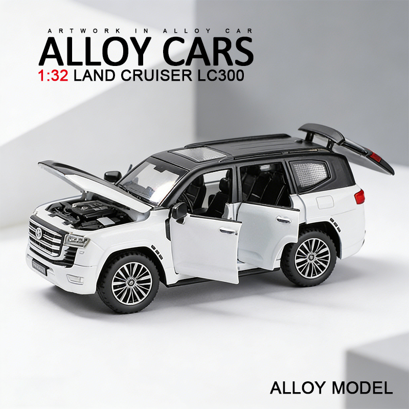 1:32 alloy car model, white Toyota Land Cruiser LC300 toy car model, children's toy car, car model collectible