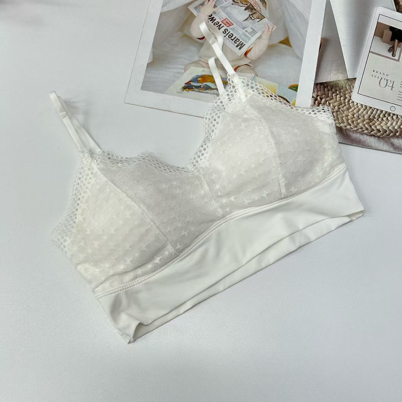 1981# Foreign trade export to the Middle East and Africa women's halter, detachable chest cushion, checkered cup surface, sexy lace edge, sex lingerie halter, breathable and comfortable QNI Specification drawing
