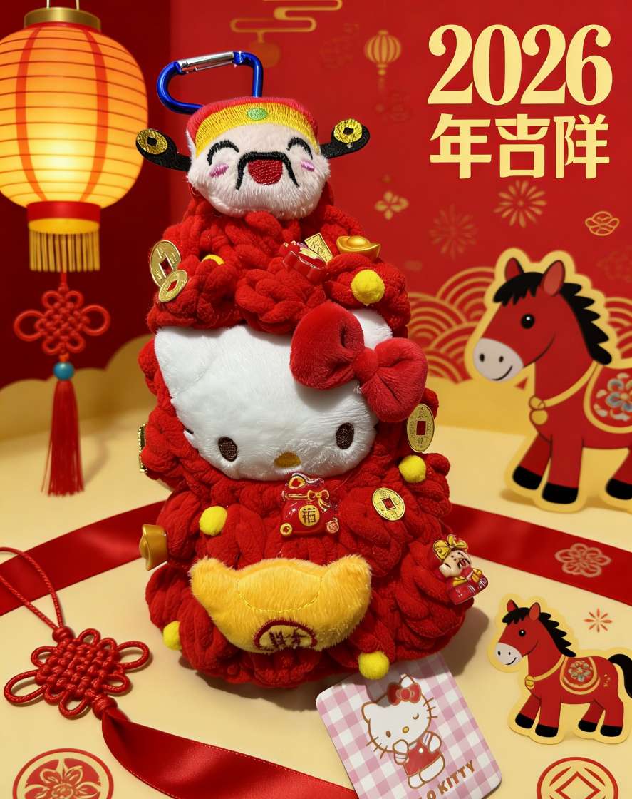 2026新年正版新年限定金元宝kt猫挂件过年新年玩偶可爱公仔财神爷钥匙扣挂饰马年吉祥物