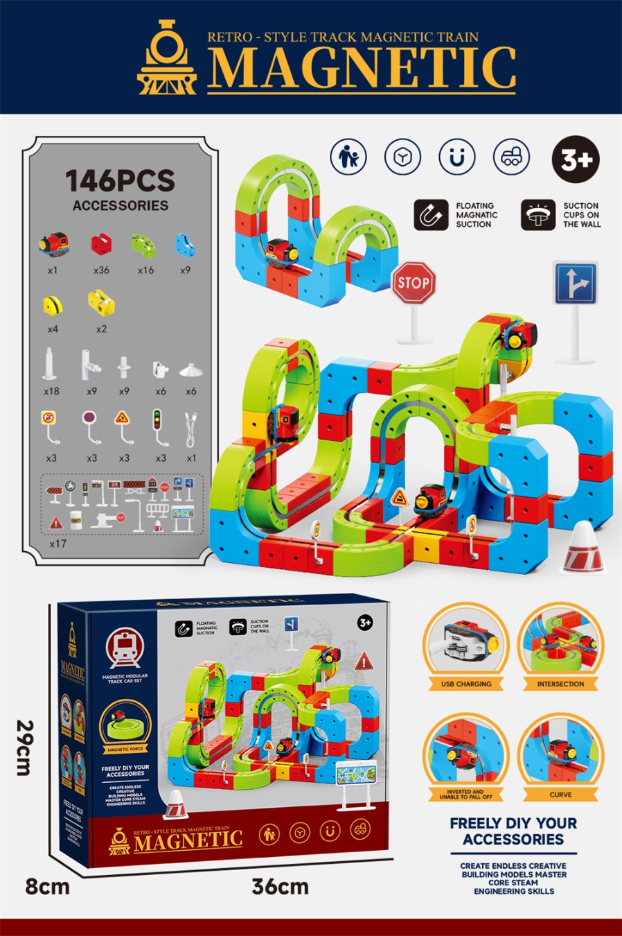Magnetic track train toys, magnetic track electric train trendy toys, are suitable for children's educational games Item Picture