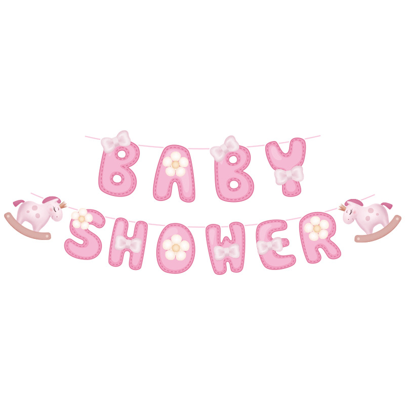 babyshower拉旗卡通派对布置横幅字母条幅亚马逊装饰纸质生日拉旗