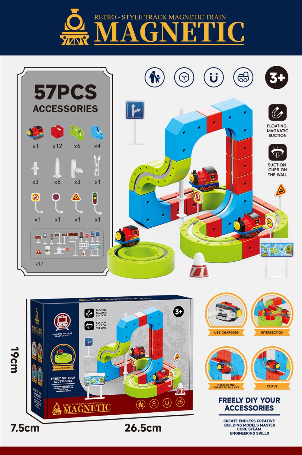 Magnetic track train toys, magnetic attraction track electric train fairy tale trendy toys, children's educational and fun combination details Picture