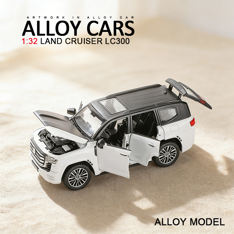 1:32 alloy car model, white Toyota Land Cruiser LC300 toy car model, children's toy car, car model collectible details Picture