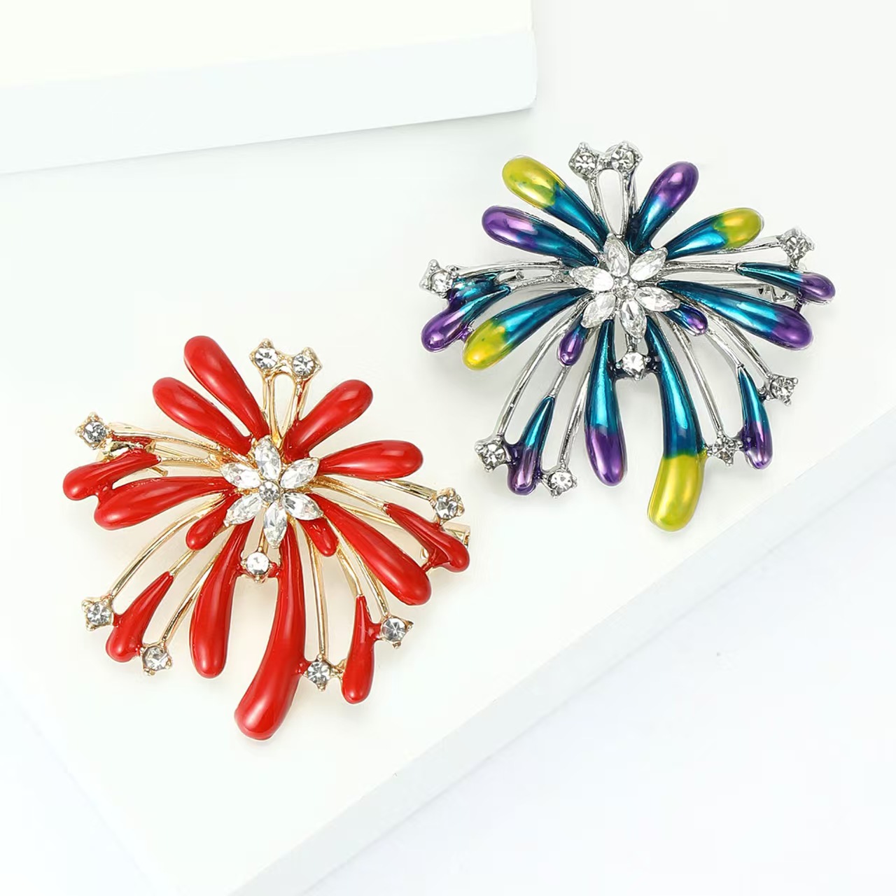 韩版水钻珐琅唯美绽放浪漫烟花胸针大衣配饰高档胸花气质百搭饰品 