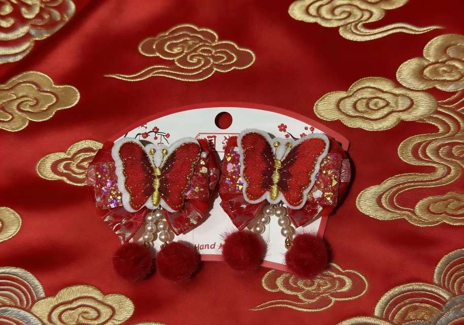 新年红色发饰古风女童喜庆发夹女孩过年发卡中国风头饰儿童