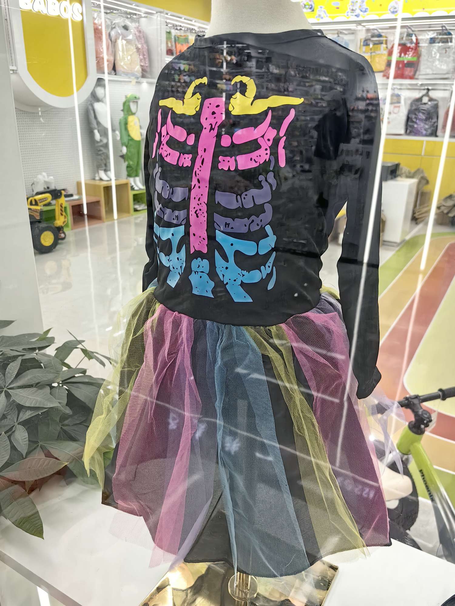 儿童万圣节骷髅美女演出服 儿童彩虹骨架裙 狂欢节七彩鬼骨女万圣节服装