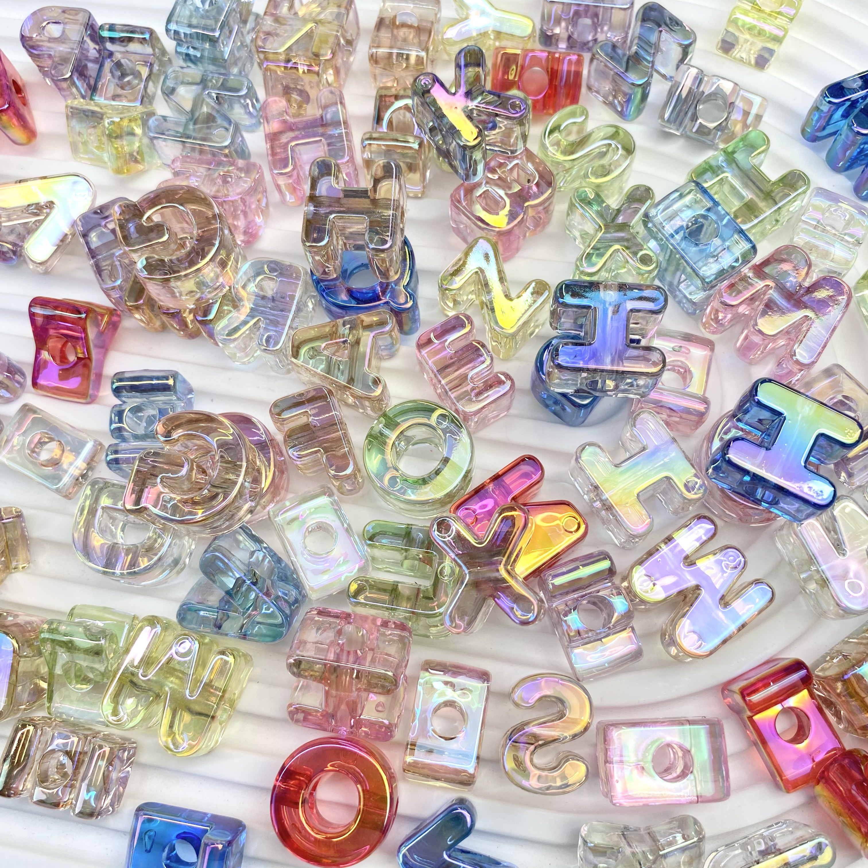 亚克力透明uv镀彩字母珠diy/手机链手链包包挂件钥匙链散珠材料批发