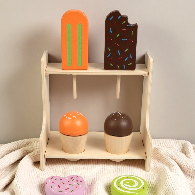 CE CPC Kindergarten Corner Children's role-playing wooden toys, ice cream shop, wooden simulation role-playing kitchen, children's educational role-playing toys full figure