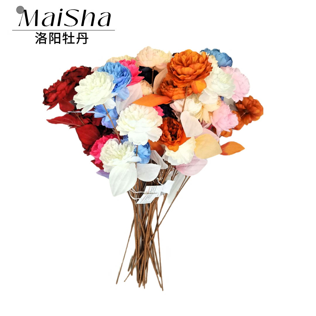 彩色洛阳牡丹花束假花毛线花束婚庆背景仿真花红豆花装饰品