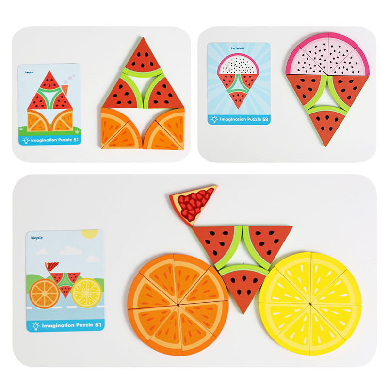 CE CPC EN71 Creative Fruit Puzzle Toy Fruit Puzzle Card Wooden Fruit Slice Educational Early Education Enlightenment Children's Toy Fruit Round Puzzle Fruit Cognitive Educational Toy Item Picture