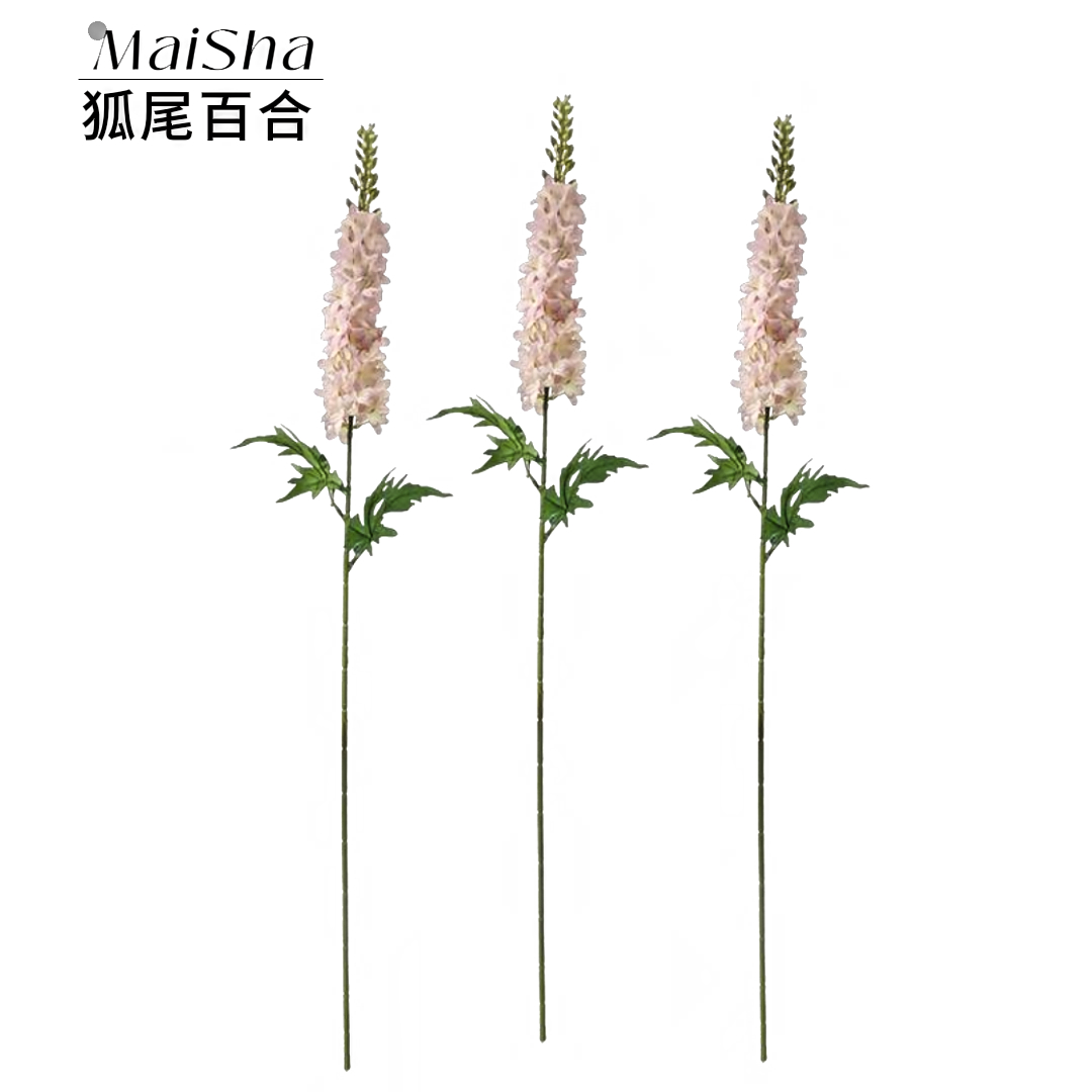 Pink foxtail lilies and artificial moss grass decorative ornaments, natural and fresh home plant gardening supplies