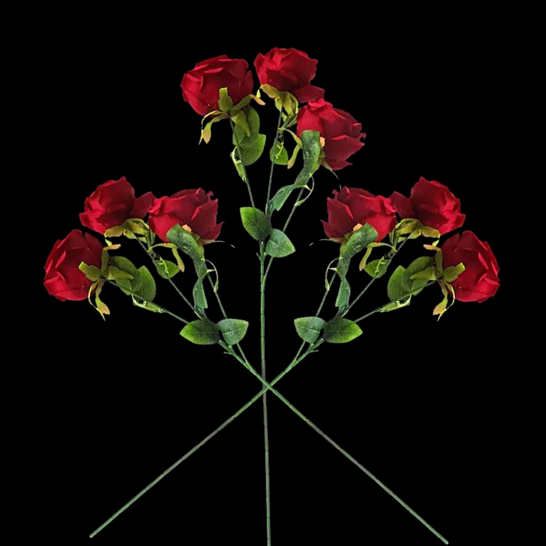 A red rose bouquet paired with a three-headed imperial concubine rose realistic flower arrangement, a simulated plant wall for wedding decoration, and a waterfall simulated floral arrangement Application Scenario