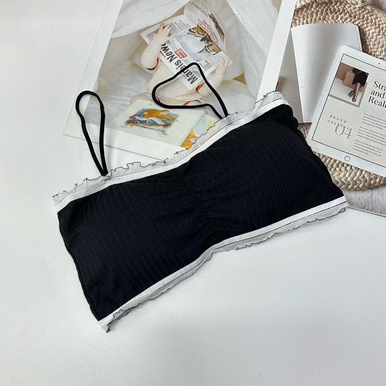 317# Export Middle East and Africa Women's halter without steel ring, lace cup face halter, comfortable back, sexy and interesting lingerie, beautiful back QNI details Picture
