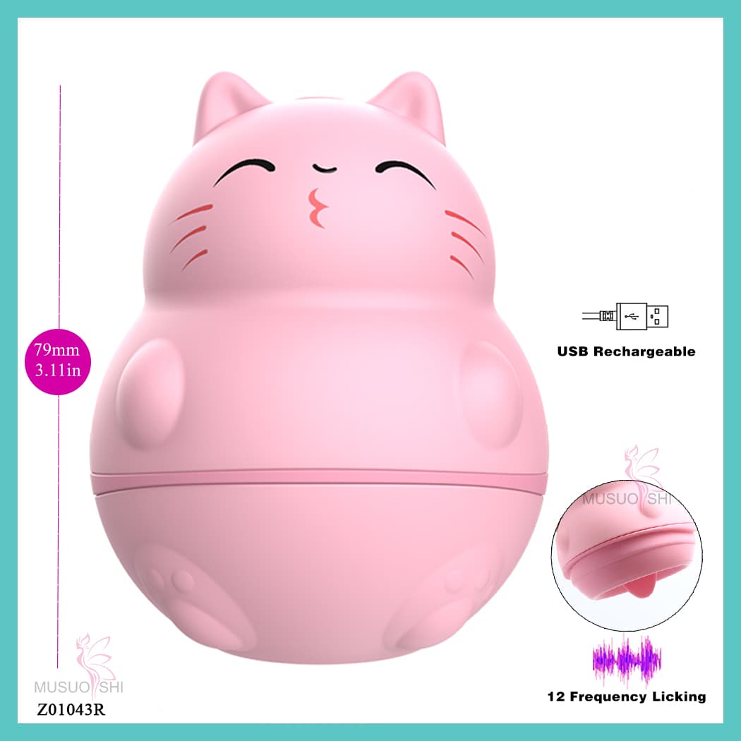 Z01043R USB Rechargeable Waterproof Adult Sex Toy for Women Tongue Licking G Spot Vibrator Dual Stimulation Clitoral Stimulator Silicone Toy  Pink Cat-Shaped USB Rechargeable Massager with 12 Frequencies full figure