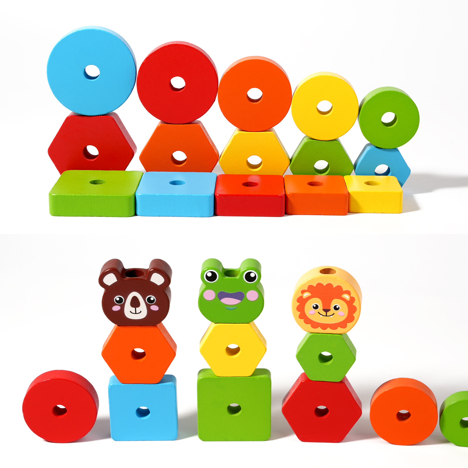 Export CE CPC EN71 colorful animal Jenga toys, wooden educational toys, kindergarten Montessori animal puzzle sets, rainbow towers, early childhood education children's toys, geometric shape matching building blocks Item Picture