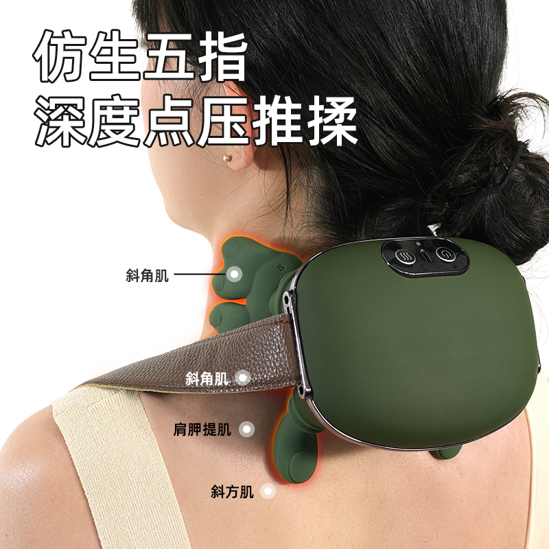 Shoulder and neck massager, green portable fascia gun, powerful massage instrument, multi-functional home muscle relaxation massage device Item Picture