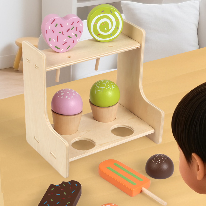 CE CPC Kindergarten Corner Children's role-playing wooden toys, ice cream shop, wooden simulation role-playing kitchen, children's educational role-playing toys Specification drawing