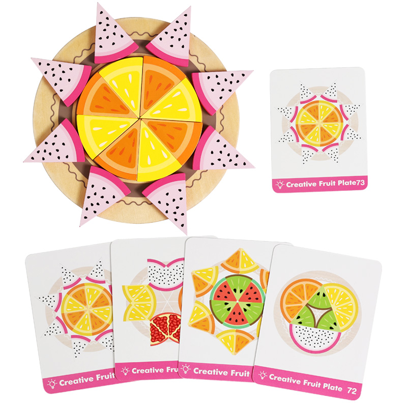 CE CPC EN71 Creative Fruit Puzzle Toy Fruit Puzzle Card Wooden Fruit Slice Educational Early Education Enlightenment Children's Toy Fruit Round Puzzle Fruit Cognitive Educational Toy Specification drawing