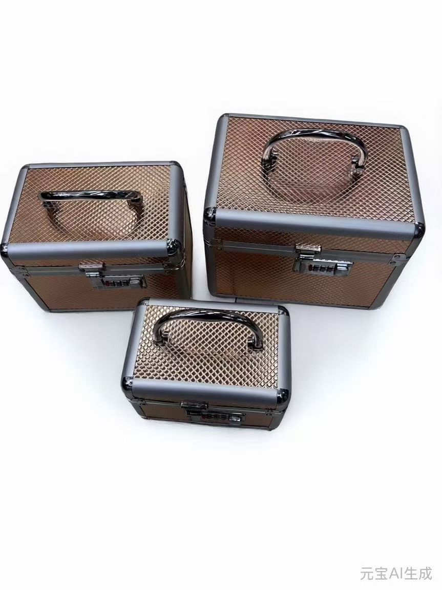 复古网格带锁手提化妆箱 多层大容量便携收纳盒专业化妆师必备网红手提带锁化妆箱 美甲箱工具箱