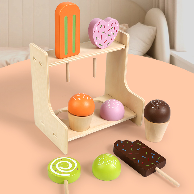 CE CPC Kindergarten Corner Children's role-playing wooden toys, ice cream shop, wooden simulation role-playing kitchen, children's educational role-playing toys details Picture