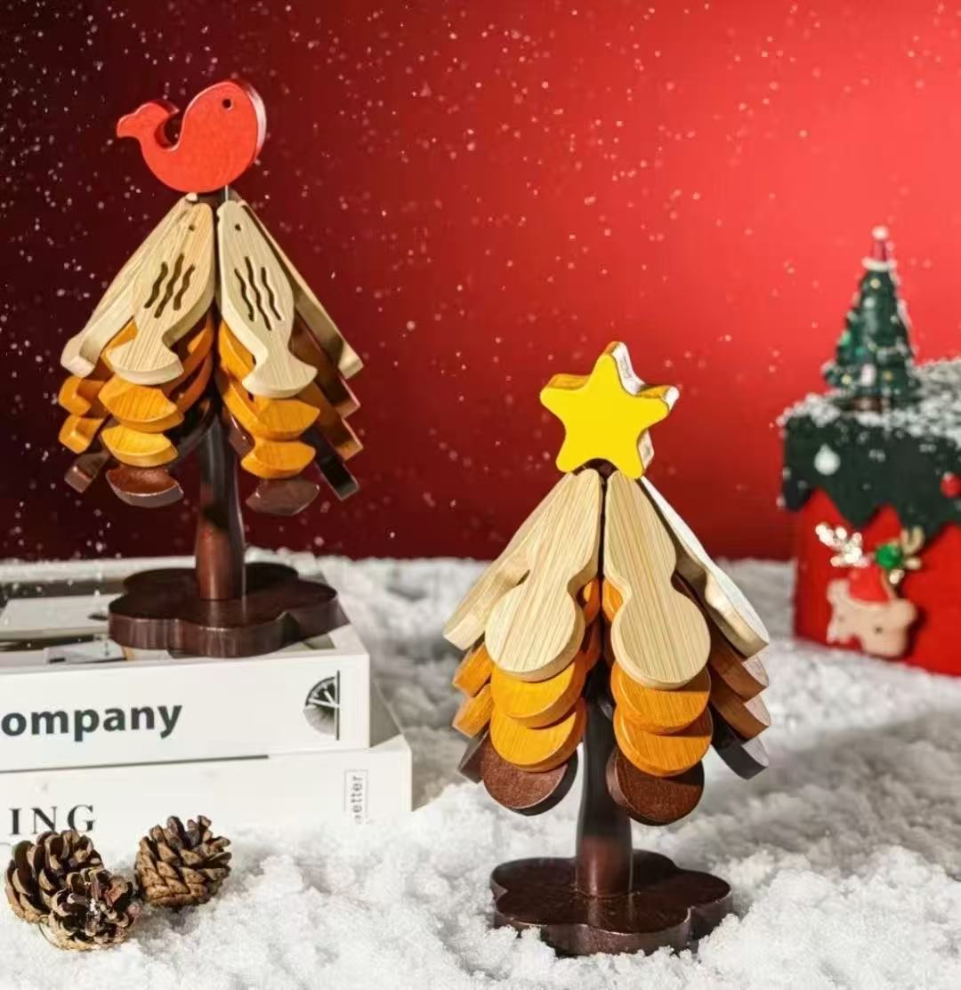 木质圣诞树杯垫，创意设计，节日氛围浓厚，点缀冬日温馨