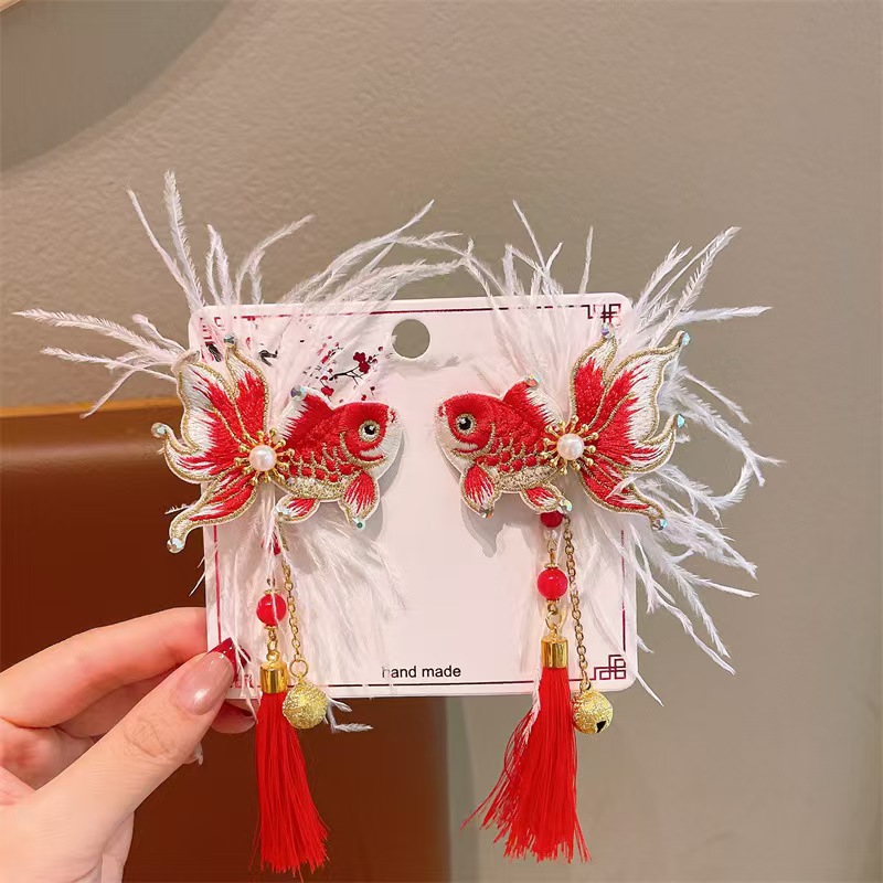 中国风新年头饰儿童过年发饰女童假发蝴蝶结拜年发卡宝宝喜庆发夹