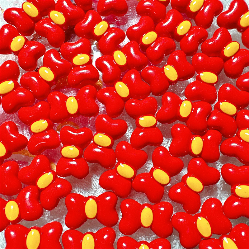 diy奶油胶红色节日蝴蝶结爱心头绳发夹贴片手作自制挂件树脂配件