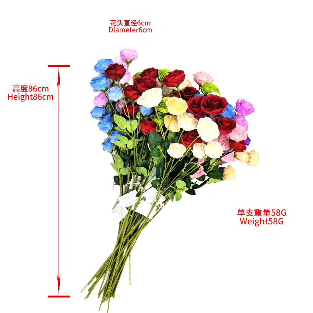 Multi-color artificial exquisite rose branch bouquets, realistic flower arrangements, artificial plant flowers, decorative flower waterfalls, and ornaments details Picture