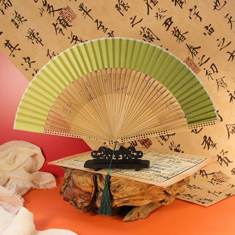 夏季古风折扇渐变黄折扇子金黄色中国风古风折叠竹扇男女绢布夏