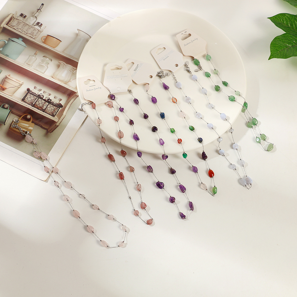 云逸饰家 天然水晶石项链 不锈钢链条配件首饰批发现货