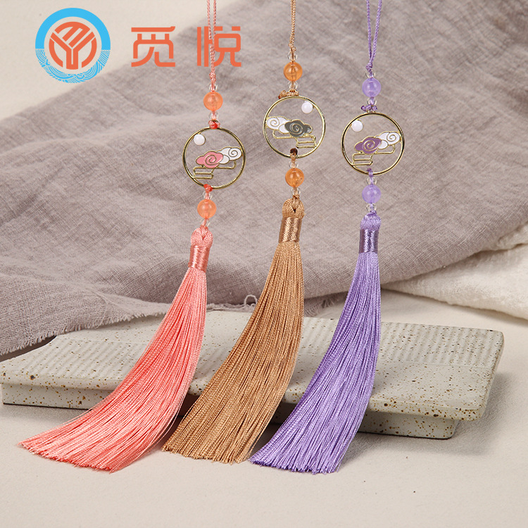 12CM古风双面花色彩云追月流苏穗子祥云吊坠汉服挂坠装饰配件饰品