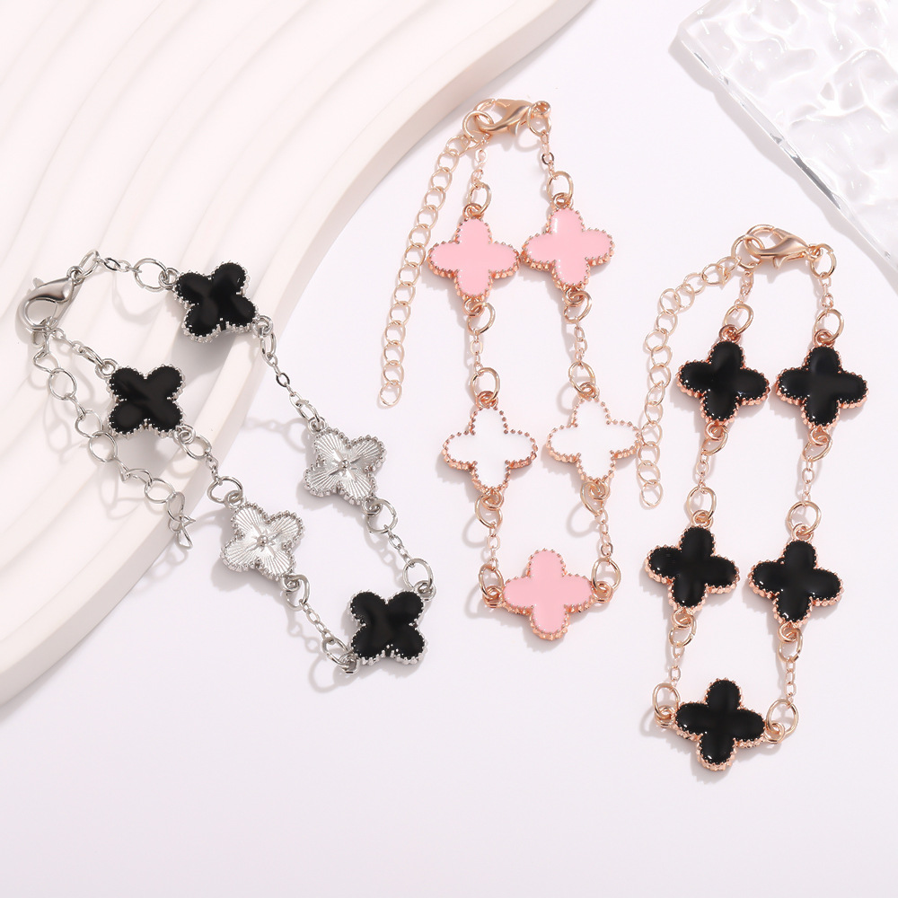 厂家直销爆款四叶草手链钛钢镀白K金色双面时尚轻奢五花贝母手链详情图2