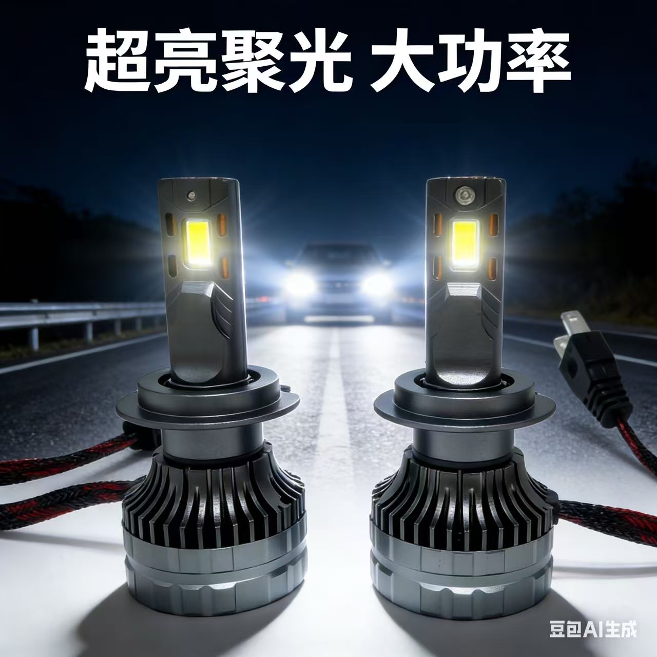 超亮聚光大功率LED车灯汽车配件远光射灯车载H4高亮远射灯照明灯