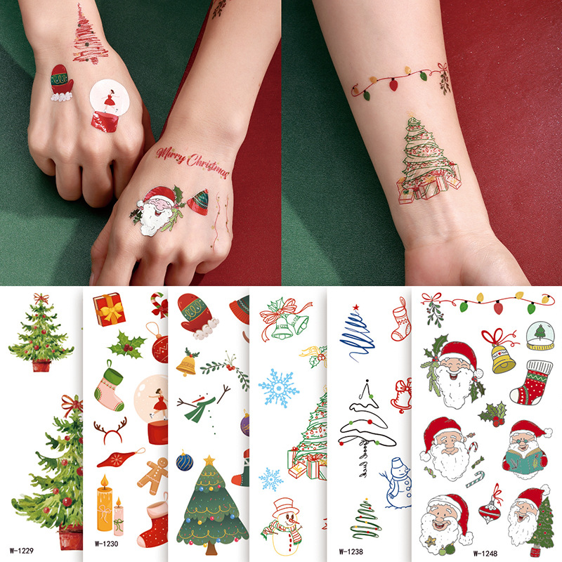 定制跨境圣诞节纹身贴儿童派对防水夜光卡通纹身贴可爱批发