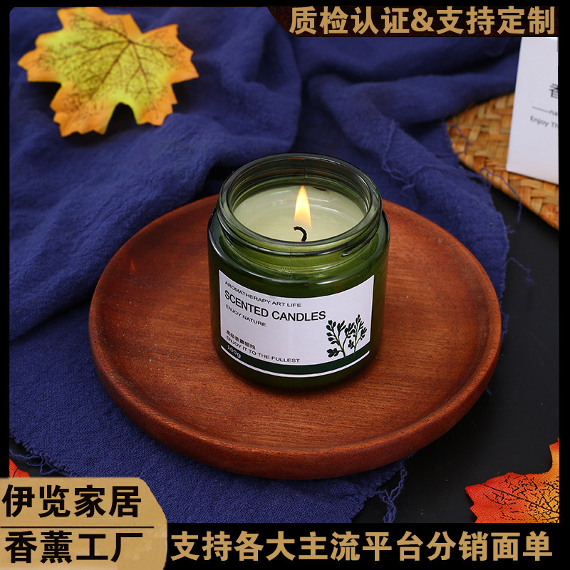 JISHE批发国风绿瓶香薰蜡烛家用室内摆件礼物植物精油香氛玻璃瓶