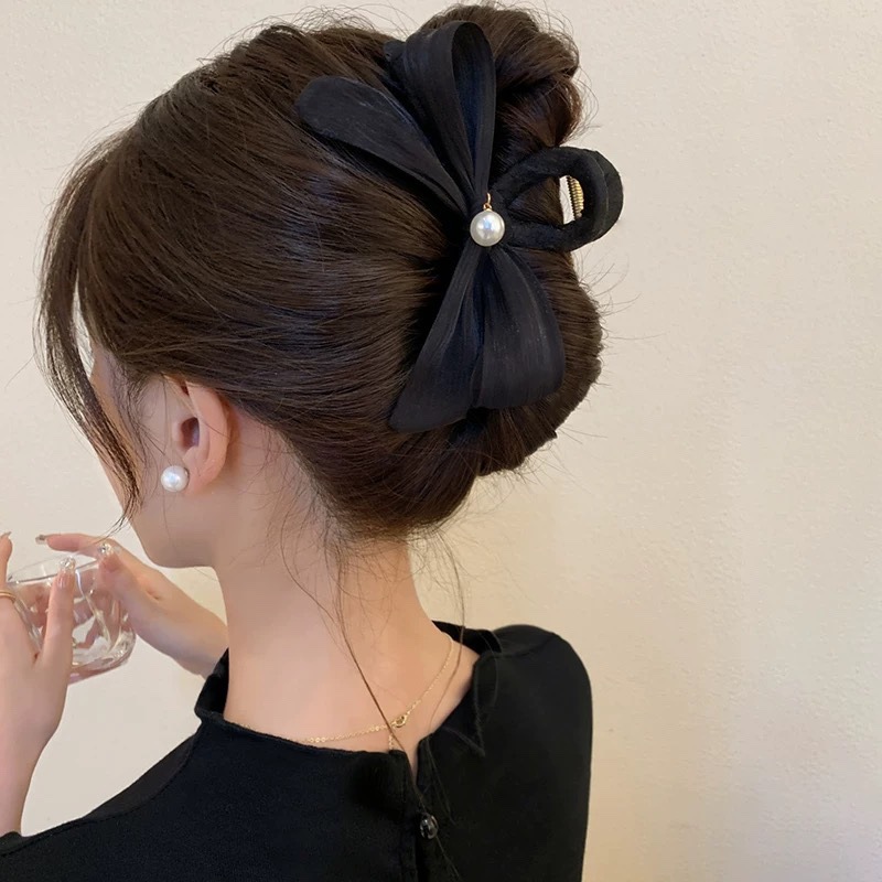 网纱蝴蝶结抓夹女高级感2025新款发夹发量大后脑勺鲨鱼夹秋冬发饰详情图5