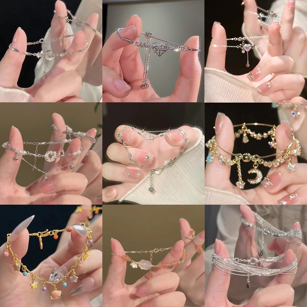 ins风新款珍珠手链女百搭高级感精致锆石爱心手串气质蝴蝶结手镯