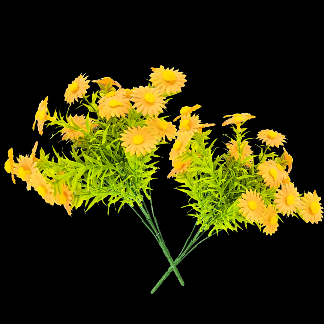 Yellow small daisies, 5-pronged artificial flower bouquets, handcrafted wedding background, sacrificial items, red bean flower decorations Application Scenario