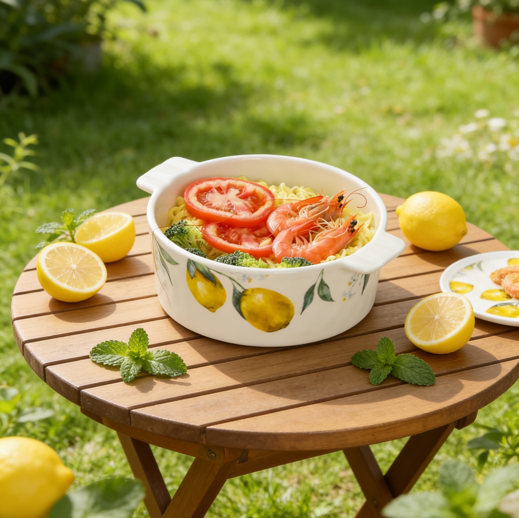 盘子/餐具/餐具盘子/4宫格木托盘/陶瓷对花饭盘8寸C级产品图