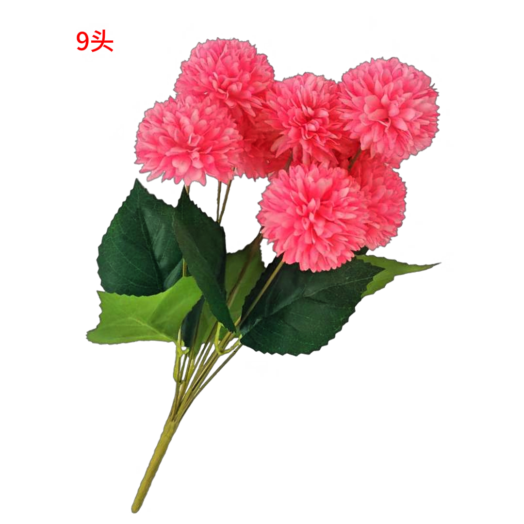 Artificial flower pink large ball chrysanthemum bouquet with 9 forks, wool floral art tape, and eternal flower decoration Specification image