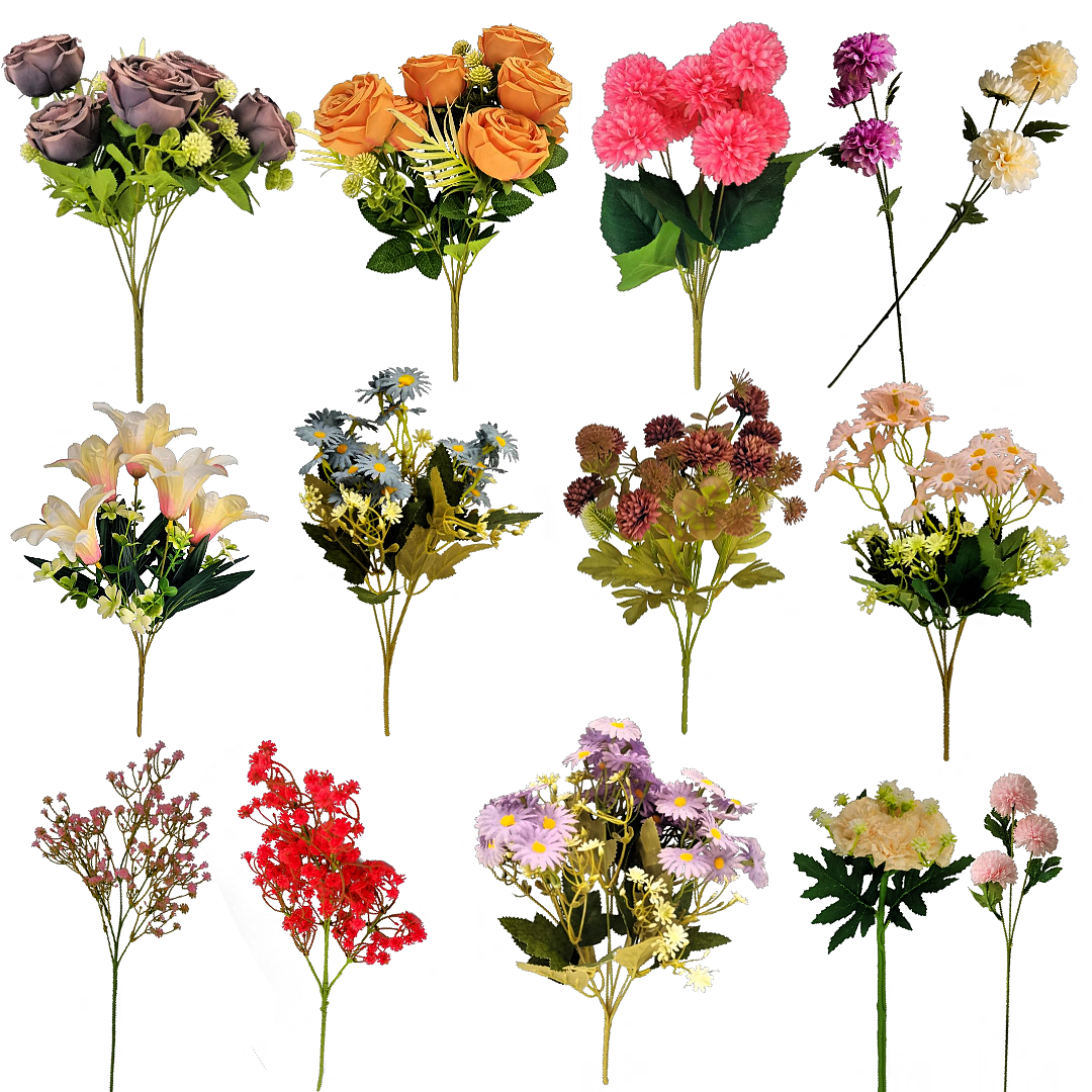 A combination of 25 small daisies, autumn-colored flower bouquets, woolen floral art tape, preserved flowers, decorative flower mud, and fruit wrapping paper Item Picture