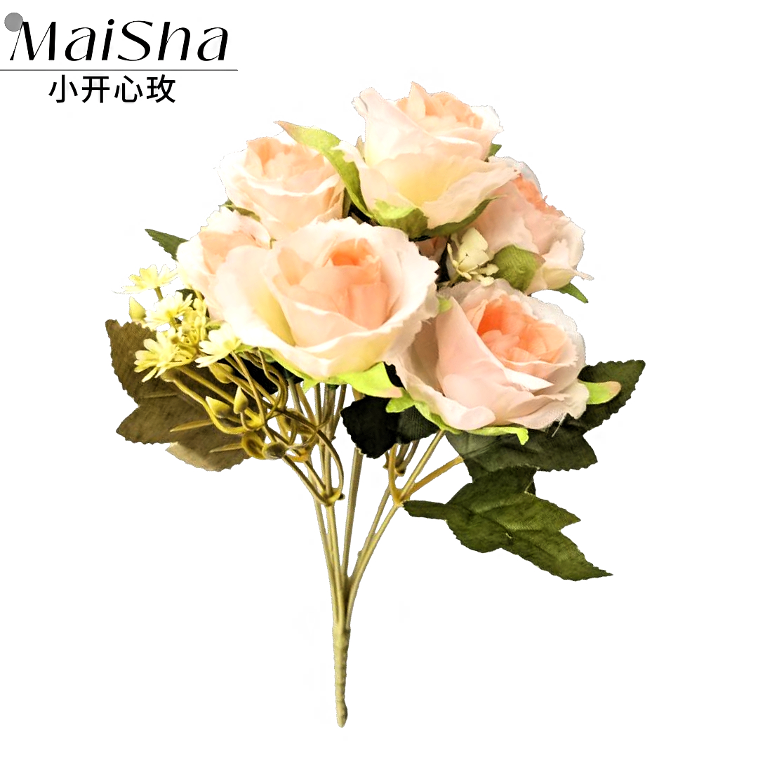 Pink little happy rose bouquet, realistic flower arrangement, artificial plant wall, artificial flower waterfall, wedding decoration, not easy to fade