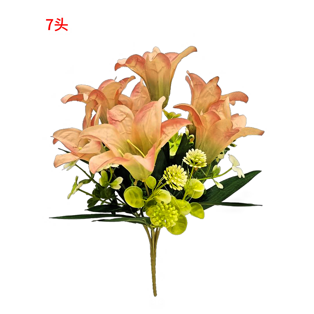 Artificial lily bouquets, 7-head flower arrangements, artificial flowers, woolen floral art, wedding backgrounds, sacrificial items, and decorative items Specification image