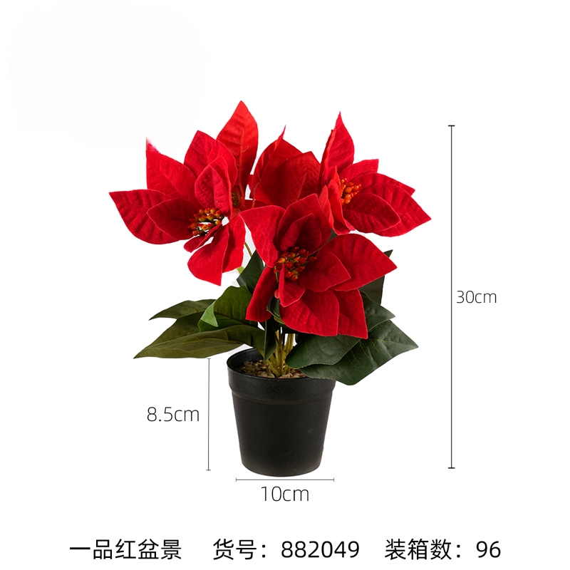 Simulación poinsettia maceta flores de navidad rojo navidad flores de simulación flores de seda flores falsas decoración flores verdes colocación