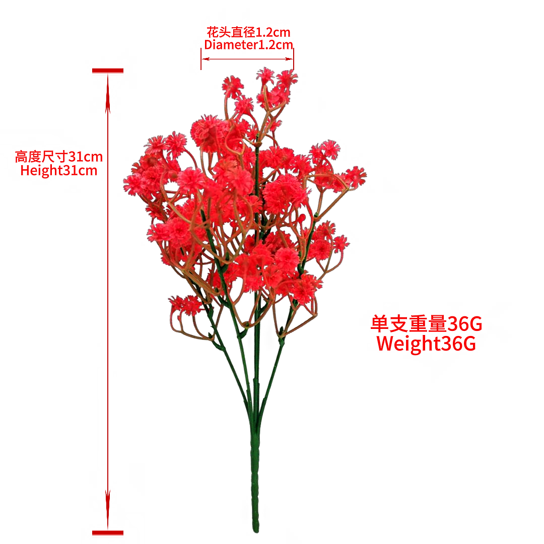 Red baby's breath small soft rubber flower bouquets, artificial flower woolen flower bouquets, wedding background flower decorations details Picture