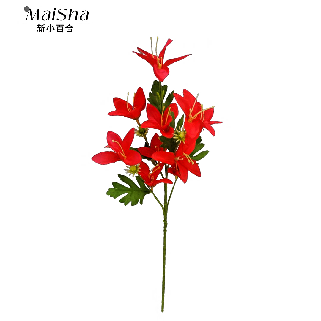 Red new small lily flower simulation bouquets, wisteria artificial flowers, anti-real flower arrangements, floral art plastic decorative items